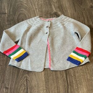 Girls 6/7 Mini Boden Gray Cardigan with Multicolor Stripe Sleeves